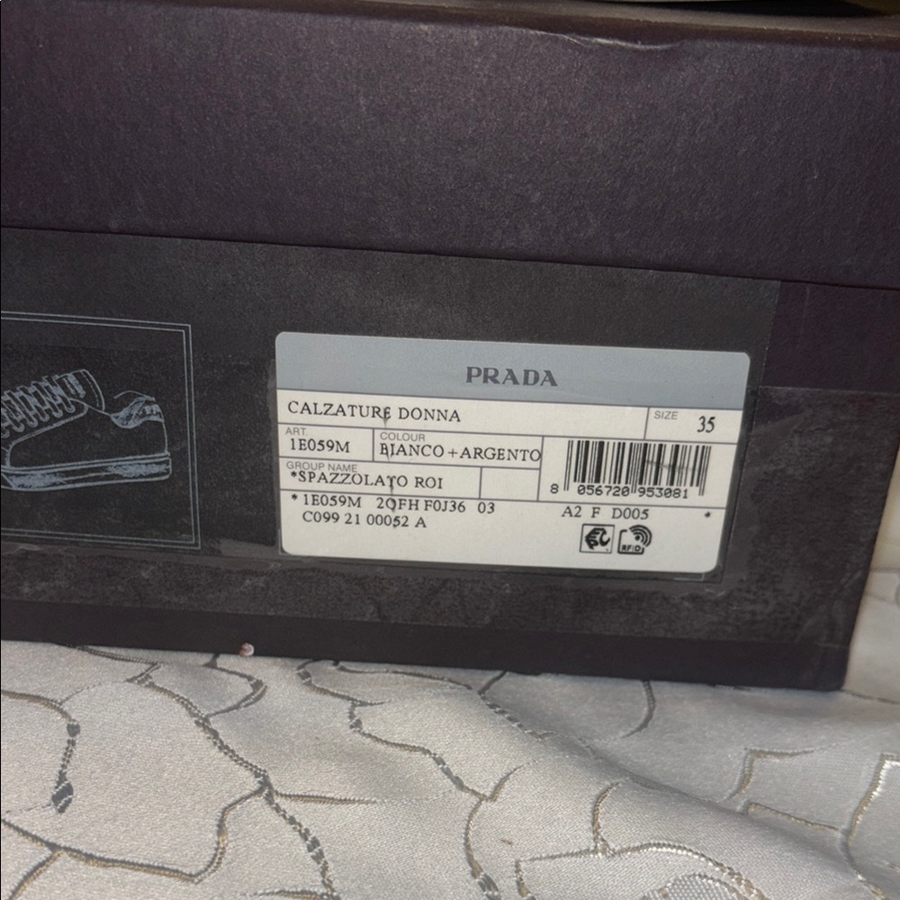 Prada White and Silver Logo Sneakers - Picture 5 of 6